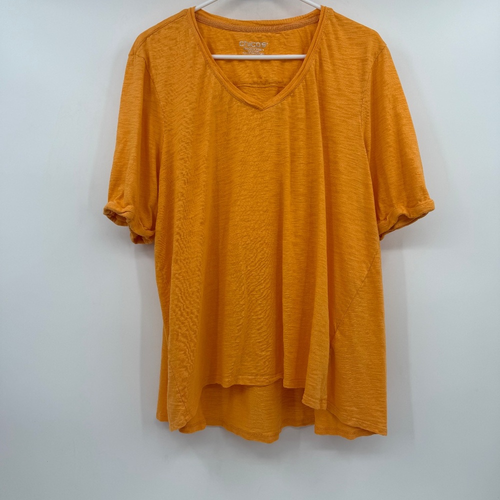 Chicos Top Women XXL Orange Short Sleeve V Neck Tee Casual Cotton Modal Blend